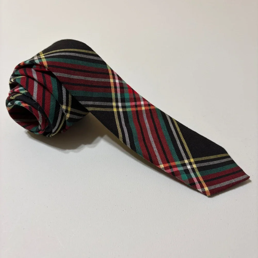 Crewcuts Boys Tartan Plaid Necktie Size 2-7 Black Red Preppy Holiday School Tie